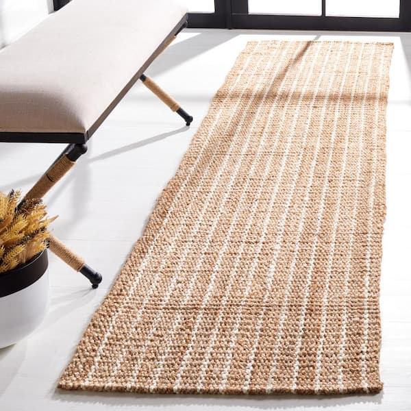 Natural Fiber Beige/Ivory 2 ft. x 9 ft. Woven Striped Runner Rug