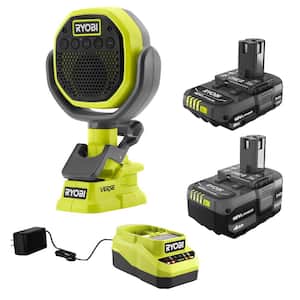 ONE+ 18V Lithium-Ion 4.0 Ah Battery, 2.0 Ah Battery, and Charger Kit with ONE+ Cordless VERSE Clamp Speaker