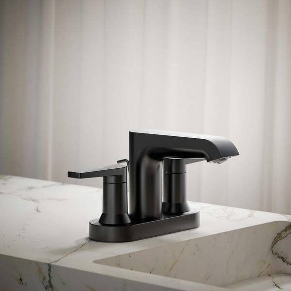 KOHLER Hint Double Handle 4 in. Centerset Bathroom Faucet in Matte Black