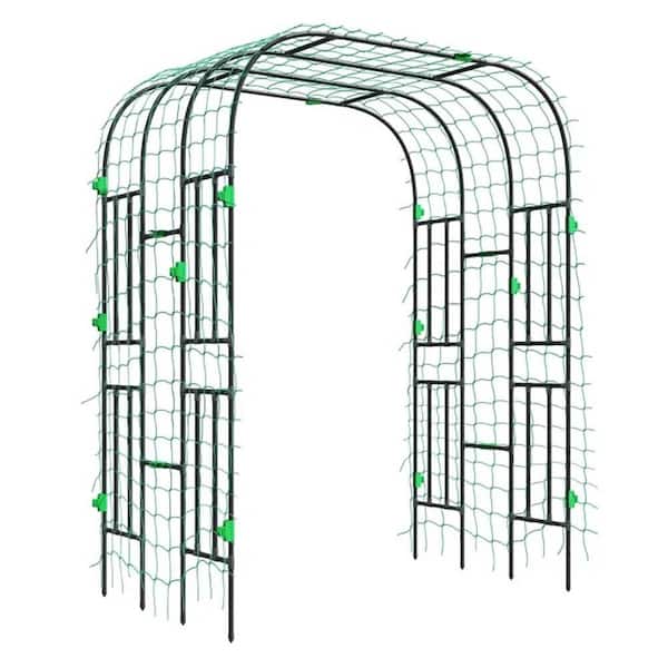 8 ft. Tall Metal Plant Trellis Support, Garden Arch Trellis with Climbing Net for Climbing Plants, Black