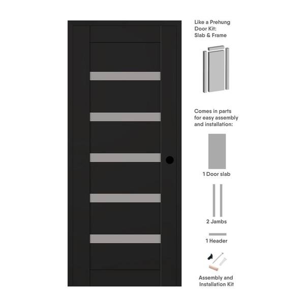 Belldinni Leora DIY-Friendly 30 in. x 84 in. Left-Hand 6-Lite Frosted Glass Black Matte Composite Single Prehung Interior Door