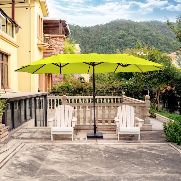 Bali Outdoor Double Sided 15 ft. x 9 ft. Rectangular Twin Market Patio Umbrella with Crank in Lime Green