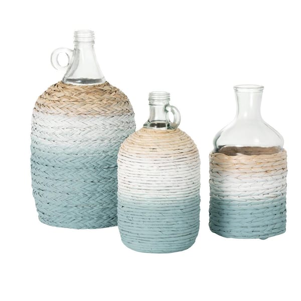SULLIVANS 13.5", 11" & 10.75" Wrapped Glass Cylinder Vase Set of 3, Blue
