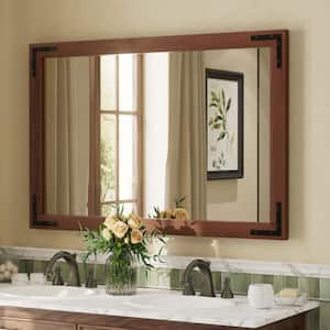 45 in. W x 30 in. H Rectangular Rustic Farmhouse Solid Wood Framed, Tempered Glass Wall Bathroom Vanity Mirror in Brown