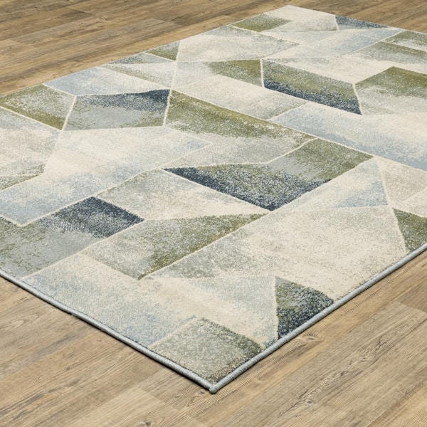 Brixworth Blue/Green 7 ft. x 9 ft. Geometric Distressed Polypropylene Indoor Area Rug