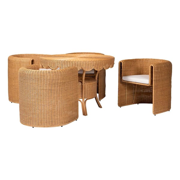 Ayumi 5-Piece Light Honey Rattan Top Dining Set Seats 4