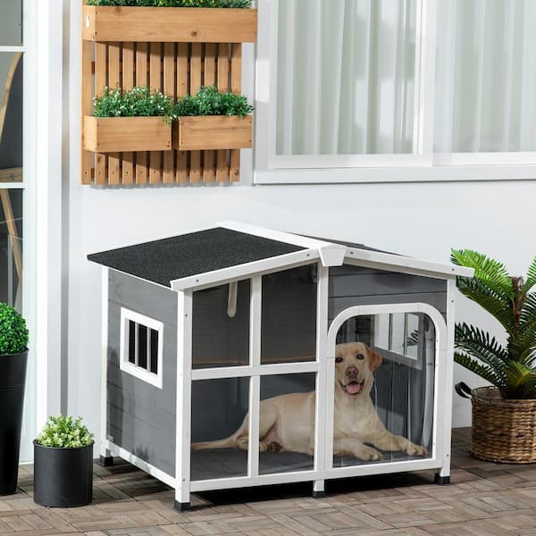 Pawhut Cabin-Style Wooden Dog House For Large Dogs Outside With Openable  Roof & Giant Window, Gray D02-141V01Cg - The Home Depot