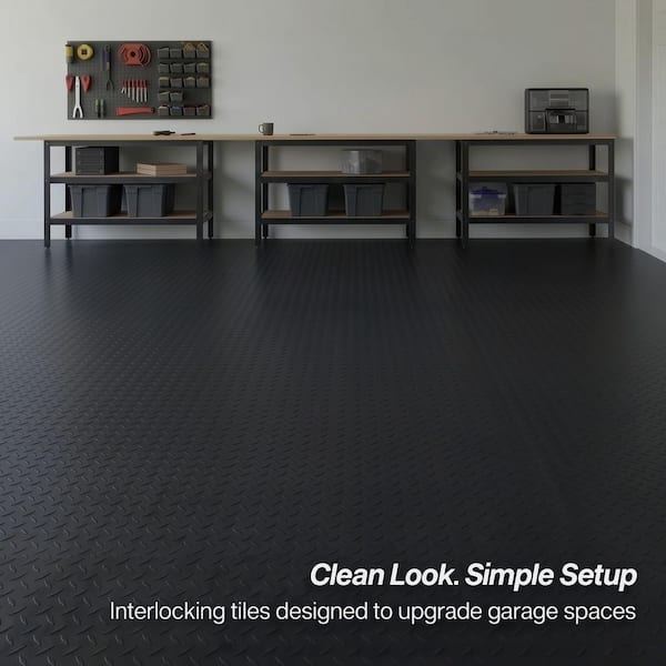FLOORINGINC Nitro Diamond 3/8 in. Garage Tiles, Midnight Black, 12