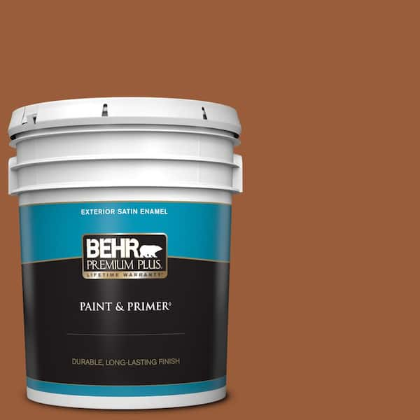 BEHR PREMIUM PLUS 5 gal. #240D-7 Chestnut Stallion Satin Enamel Exterior Paint & Primer