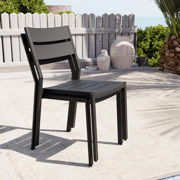 Pellebant Patio Stackable Aluminum Outdoor Dining Chairs in Black Set of 2, NO Arms