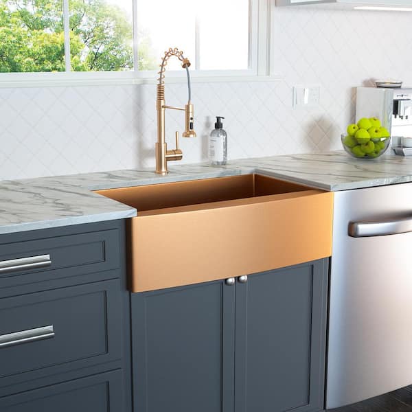 Magic Home Rose Gold 16-Gauge Stainless Steel 30 in. Deep Single Bowl  Farmhouse Apron Kitchen Sink SL-H-AL30RGR The Home Depot