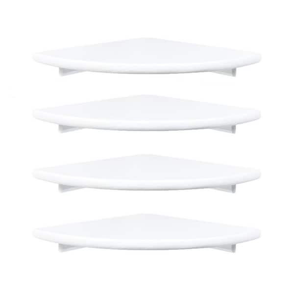 10 in. W x 10 in. D x 1.77 in. H White Wood Corner Floating Shelves Set of 4, Wall Mounted for Bedroom, Bathroom
