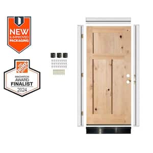 36in.x80in. Rustic Knotty Alder 3-Panel Left-Hand Unfinished Wood Assembly Required Front Door Kit w/QuickAssembleJamb