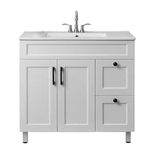 36 in. W x 18 in. D x 32 in. H Free-standing Bathroom Vanities in White with White Ceramic Sink Top
