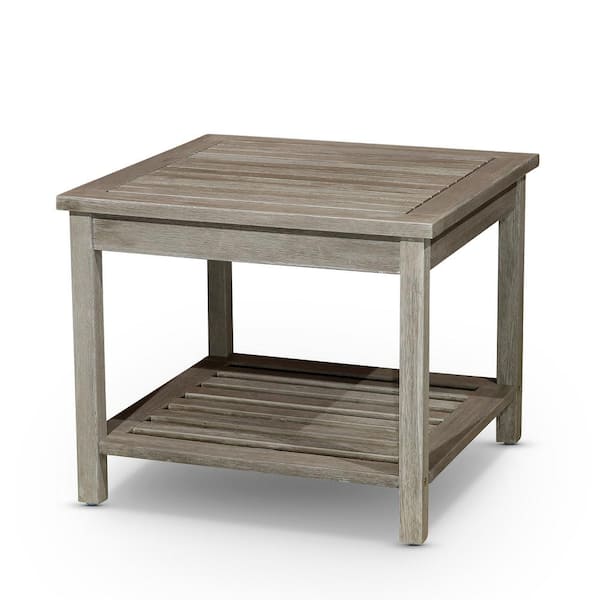 HOTEBIKE Eucalyptus 2-Shelf Side Table, Light Gray
