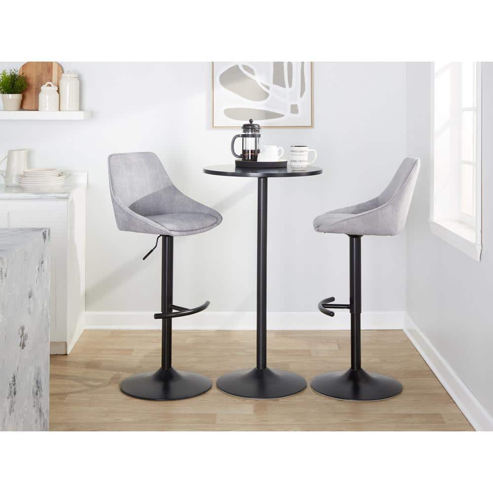 Grey Corduroy Adjustable Swivel Bar Stool with Black Metal Base