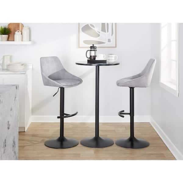 Lumisource Diana 35.5 in. Grey Corduroy and Black Metal Adjustable Bar Stool (Set of 2)