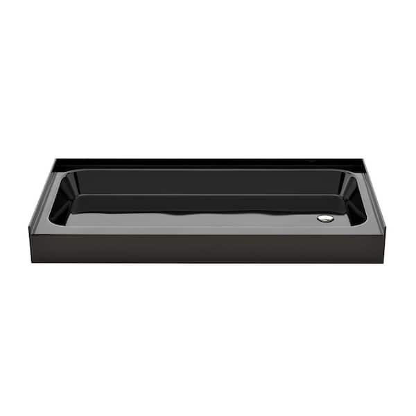 Voltaire 60 in L x 30 in W Alcove Shower Pan Base with Right Drain in Glossy Black