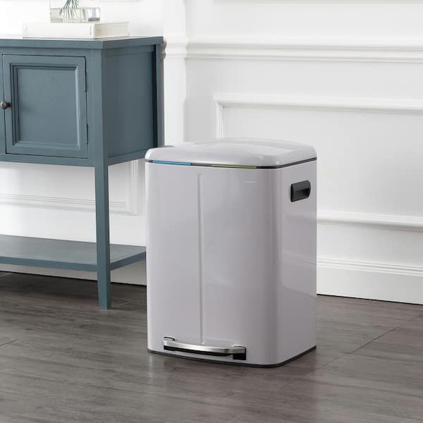 Marco Rectangular 10.6 Gal. Fog Gray Double Bucket Trash Can with Soft-Close Lid