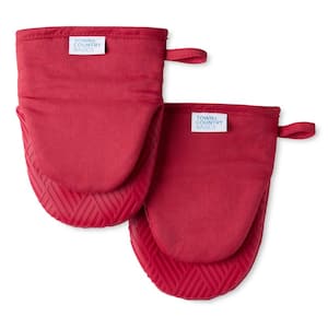 Basketweave Soft Silicone Solid Modern Red Mini Oven Mitt (2-Pack)