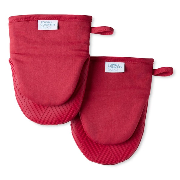 TOWN & COUNTRY LIVING Basketweave Soft Silicone Solid Modern Red Mini Oven Mitt (2-Pack)