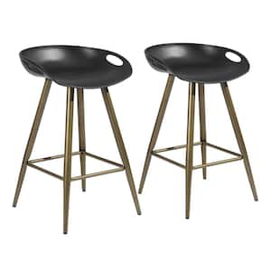 24.4 in. Black Backless Metal Counter Height Bar Chair with Plastic Seat Set of 2