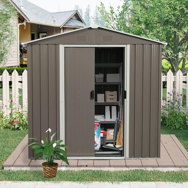 Outdoor Storage Shed 6 ft. W x 5 ft. D Metal Shed with Foundation Gray (30 sq. ft. )