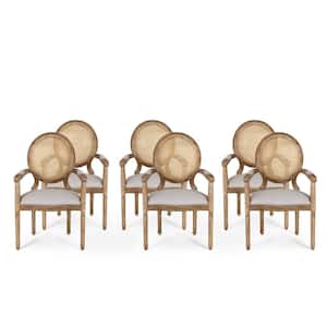 Huller Light Gray and Natural Wood and Cane Arm Chair (Set of 6)