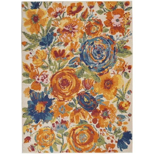 4 ft. x 6 ft. Multi-Colored Floral Power Loom Area Rug
