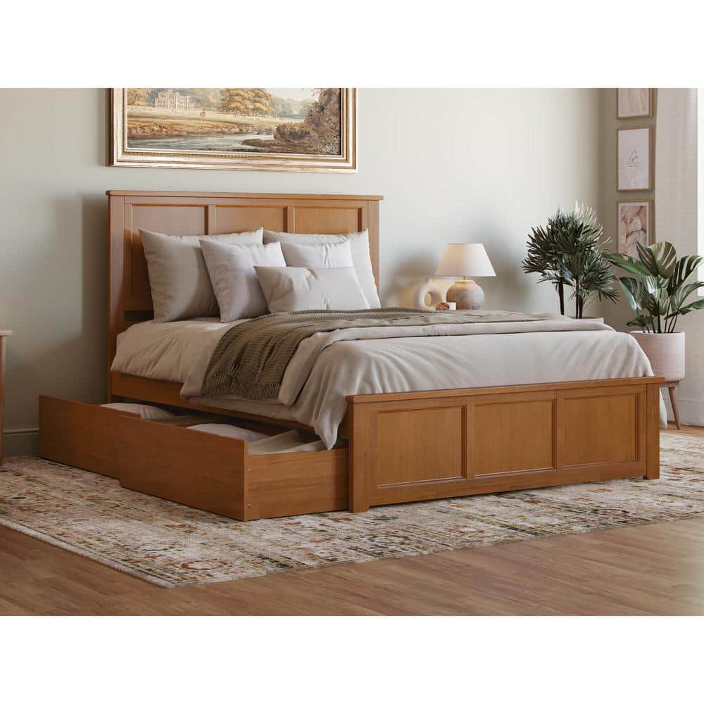 Light Toffee Queen Wood Platform Bed with Storage Drawers