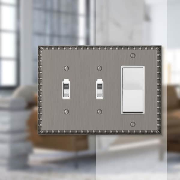 Antiquity 3 Gang 2-Toggle and 1-Rocker Metal Wall Plate - Antique Nickel
