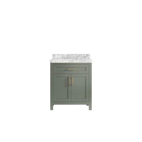 Willow Collections Cambridge 30 in. Single Sink Freestanding Evergreen Bath Vanity with Carrara Marble Top Unassembled
