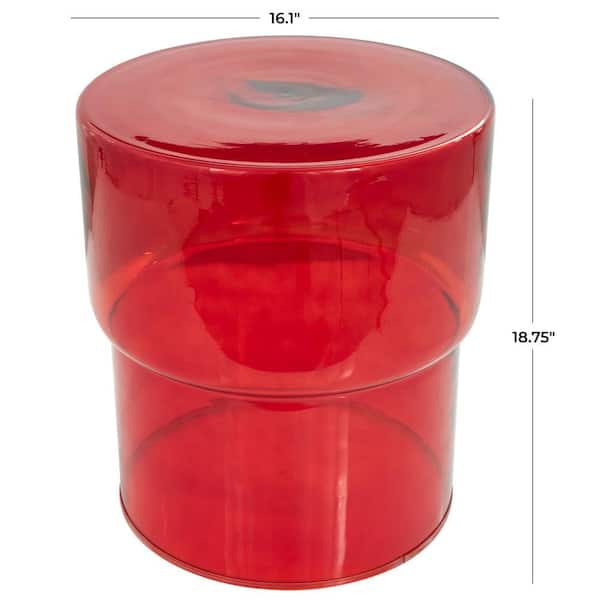 16 in. Red Modern Medium Round Glass End Table