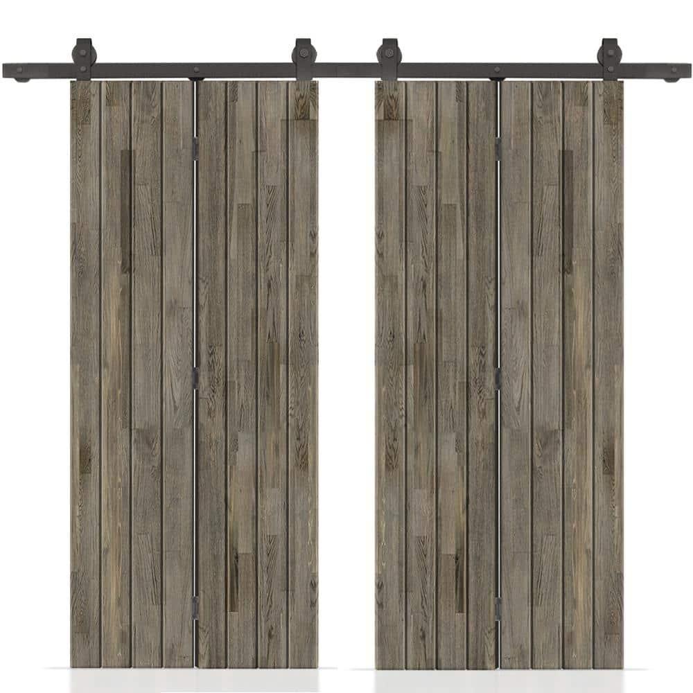 56 in. x 84 in. Weather Gray Stained Hollow Core Pine Wood Double Bi-Fold Door with Sliding Hardware Kit price history on PriceWatchPro
