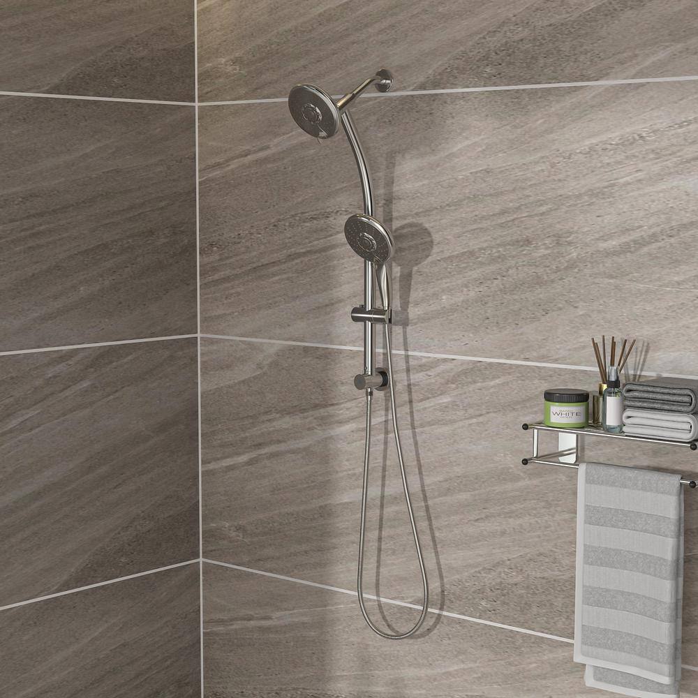 Brushed Nickel Dual Rain Shower Head with Handheld
