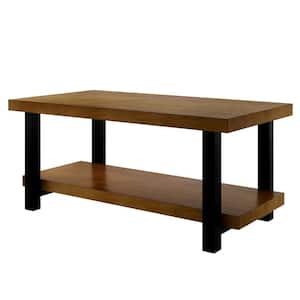 Brown Wood Outdoor Coffee Table with Storage Shelf (Rectangle)