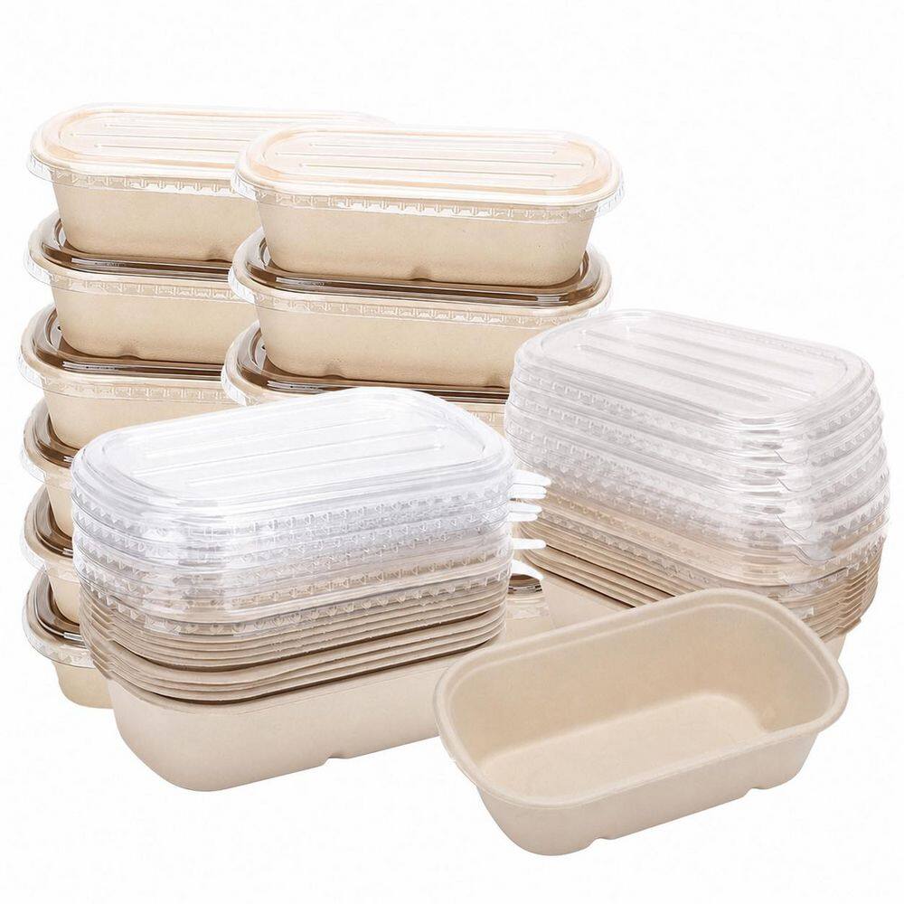 50 Pack 29 Oz Disposable Rectangular Meal Prep Containers with Leak-Proof Lids, Compostable Paper Bowls for Takeout price history on PriceWatchPro