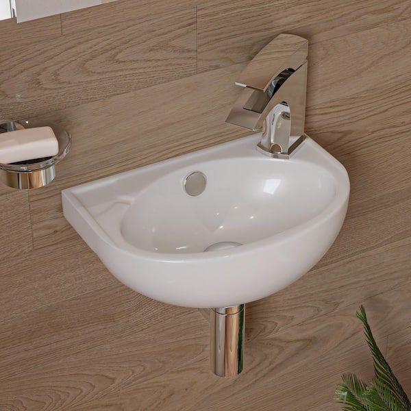 14.13 in. Wall Mount Porcelain Oval Sink Basin in White