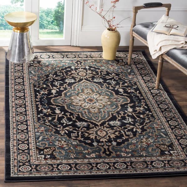 Lyndhurst Anthracite/Teal 5 ft. x 8 ft. Border Area Rug