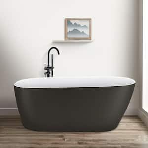 Classic 59 in. Acrylic Single Slipper Freestanding Flatbottom Bathtub Not Whirlpool Soaking SPA Tub in Gray