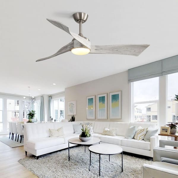 Byteany 52 in. Indoor Brushed Nickel Ceiling Fan with Light, 3 Wood Blades, Reversible DC Motor, 3 Colors Adjustable and Remote