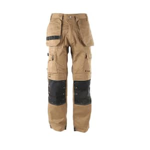 Pro Tradesman Combo Men's 32 in. W x 33 in. L Tan Polyester/Cotton/Elastane Stretch Work Pant with Knee Pad