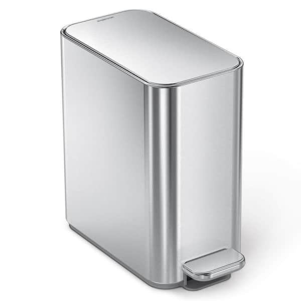 simplehuman 5L Slim Step Bathroom Trash Can with Liner Pocket, Brushed Stainless Steel