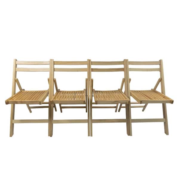 ​Furniture Natural Brown Folding Slatted Wood Outdoor Dining Chair Set of 4​