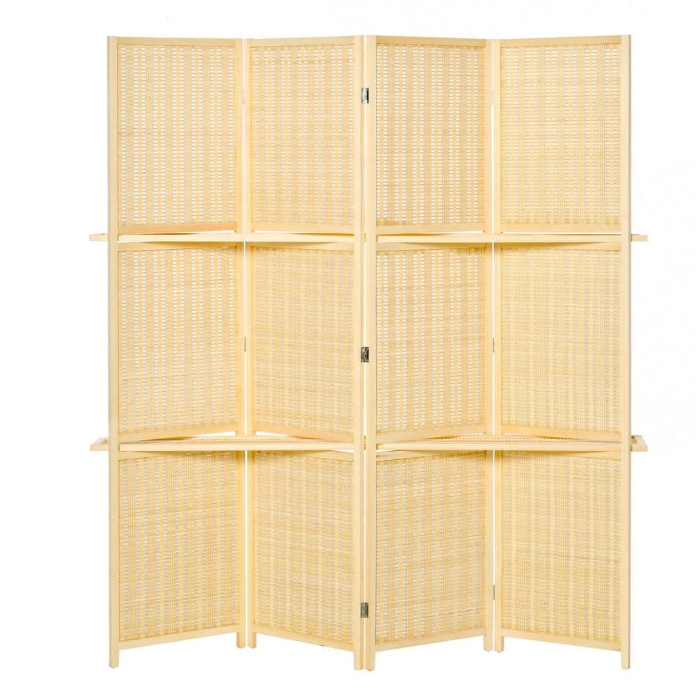 4-Panel Folding Room Divider, 6 Ft Freestanding Bamboo Privacy Screen Panel with Storage Shelves, Natural Wood Color price history on PriceWatchPro