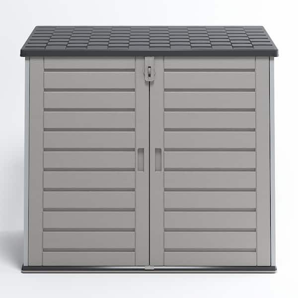 BTMWAY 4.6 ft. W x 2.7 ft. D Horizontal Outdoor Plastic Storage Shed, Trash Can Storage Cabinet with 3-Doors(12.3 sq. ft.)