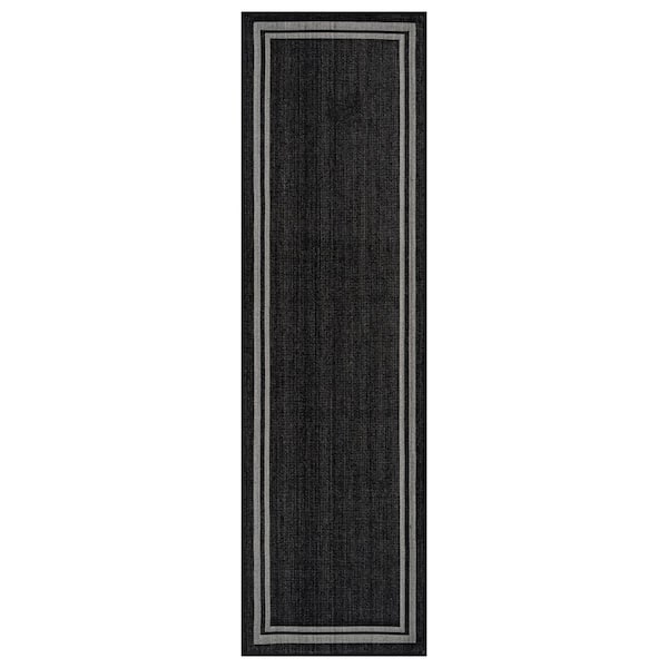 Border Black/Ivory Easy-Care Jute-Style Indoor/Outdoor Flat Woven Area Rug 2 ft. 3 in. x 6 ft. Black