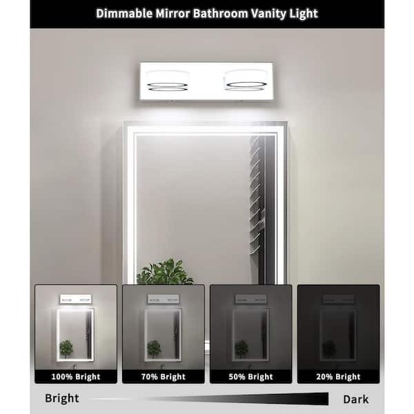 15 in. 2 Light Chrome LED Vanity Light with 270° Rotatable Lamphead Wall Sconce Dimmable 5500K Light