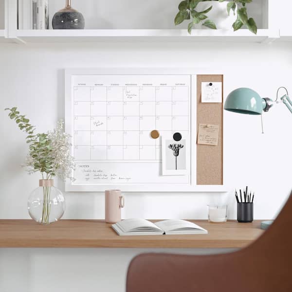 White Woodgrain 18"W x .75"D x 24"H Wall Calendar Marker Board