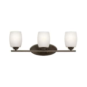 Eileen 24 in. 3-Light Olde Bronze Contemporary Bathroom Vanity Light with Satin Etched Cased Opal Glass